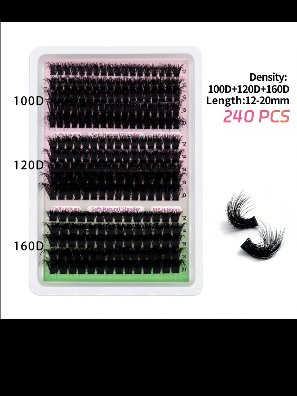 3D Fluffy Cluster Lash Set with Pink Adhesive & Applicator - Black